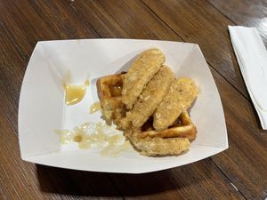 Vegan chick’n & waffle  at Grandma's Ice Cream & Waffles in Rockville