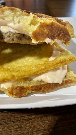 Sausage egg waffle  at Grandma's Ice Cream & Waffles in Rockville