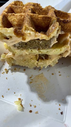 Sausage egg waffle  at Grandma's Ice Cream & Waffles in Rockville