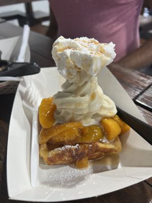 Peaches and cream waffle   at Grandma's Ice Cream & Waffles in Rockville