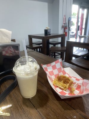 This doesn't do the interior justice but I didn't want to be creepy to the other people here  at Grandma's Ice Cream & Waffles in Rockville