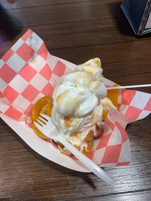Peaches and Cream Waffle at Grandma's Ice Cream & Waffles in Rockville