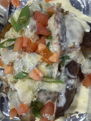 Baked Potato with Truffle Cheese and deliciousness at Grandma's Ice Cream & Waffles in Rockville