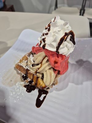 Strawberry banana waffle at Grandma's Ice Cream & Waffles in Rockville