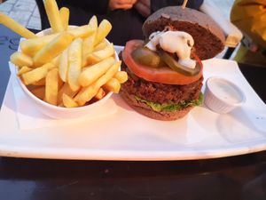 Vegan burger at La Plaza in Malaga