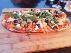 Vegan pizza at La Plaza in Malaga