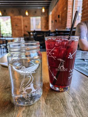 Water and hibiscus tea at Alchemist Plant Pub  in Boise