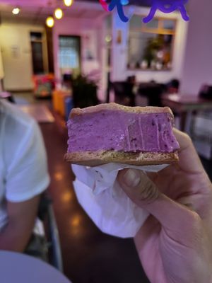 Sándwich helado de Mora lavanda 😍🤤   at PURALMA Vegan Bakery in San Jose