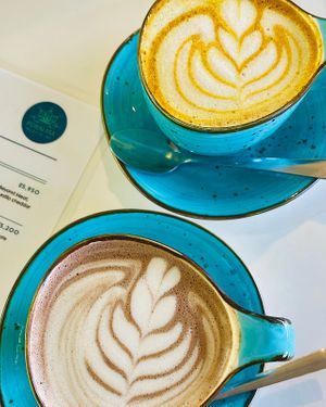 Specialty coffee. We only use plant-based milks and no additional charge for that 💚 at PURALMA Vegan Bakery in San Jose