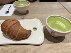 vegan croissant and matcha latte with oat milk!   at Le Pain Quotidien - Dubai Mall in Dubai