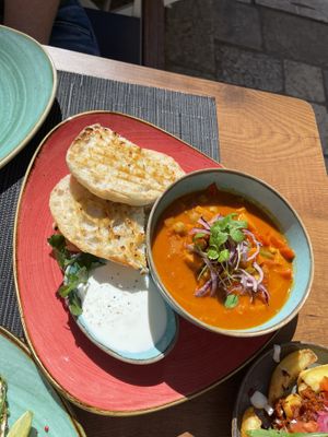 Don’t worry be Curry - Thai curry, sweet potato, peppers, chickpeas, spinach, with grilled bread  at Soul Kitchen in Dubrovnik