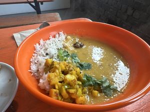 Mansoor dhal with rice and chutney   at Parveen's in Glasgow