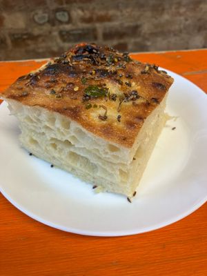 Za’atar and curry leaf foccacia   at Parveen's in Glasgow
