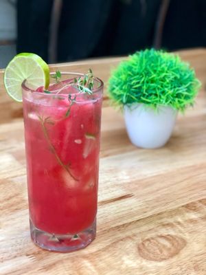Strawberry Limeade
Fresh Squeezed Lime Juice, 
Real Strawberries, Organic Cane Sugar  at Herban Cafe in Bangkok