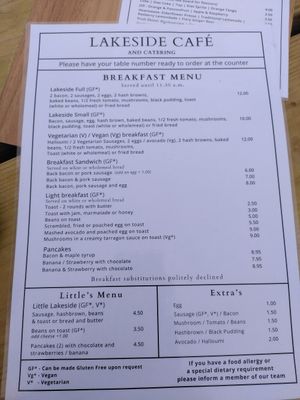 Breakfast menu (July 2025) at The Lakeside Cafe  in Llandrindod Wells