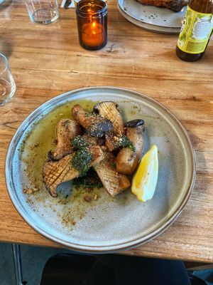 Oyster mushrooms   at Lowlander Botanical Bar & Restaurant in Amsterdam