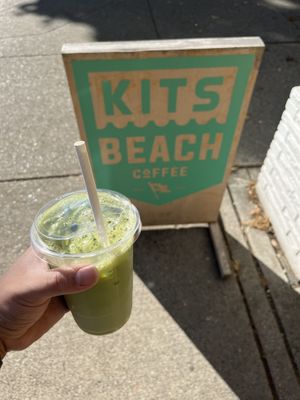 Iced Matcha Latte with soy milk   at Kits Beach Coffee in Vancouver
