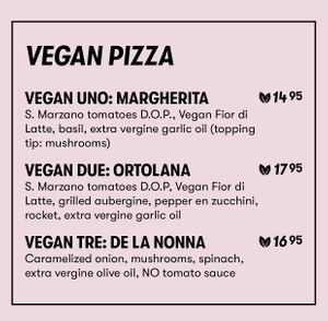 Current vegan menu (July 2024) 🌿  at Pizza Beppe in Eindhoven
