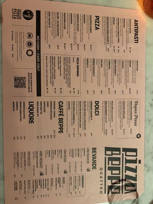 Updated menu   at Pizza Beppe in Eindhoven