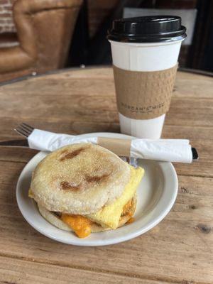 Vegan breakfast sandwich and jasmine tea  at Morgan's Mill in Woodland