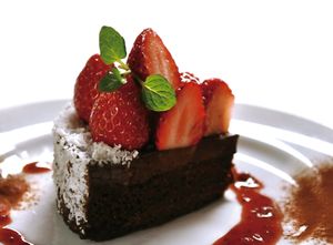 Vegan chocolate tart made with rice flour.  Soooo tasty!  Best match with strawberry  at Kick Back Cafe in Tokyo