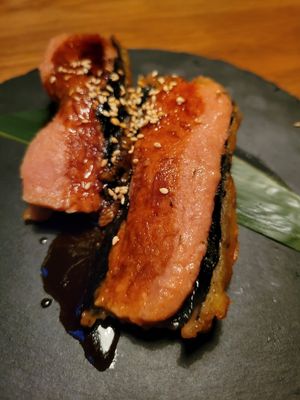 No Eel (Omni pork) Nigiri at Niku Nashi Sushi in Los Angeles