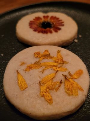 Loria's Flower Pressed Shortbread Cookies at Niku Nashi Sushi in Los Angeles