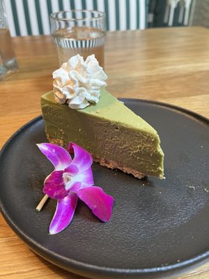 Matcha vegan cheesecake! So filling   at Niku Nashi Sushi in Los Angeles