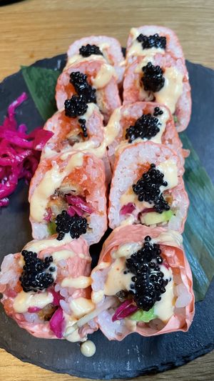 How is this even made ?! deliciously wonderful!   at Niku Nashi Sushi in Los Angeles