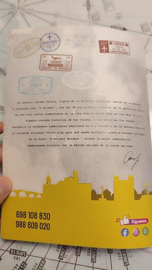 Carta at O Aviador Burgers in Ourense