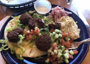 Open-faced falafel sandwich! at Falafels in Bloomington