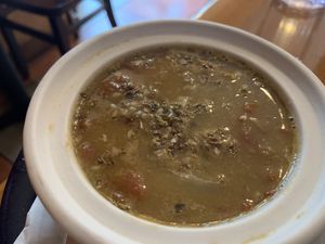 Lentil soup! Both soups here are labeled as vegan on the menu. at Falafels in Bloomington
