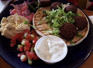 Open faced falafel  at Falafels in Bloomington