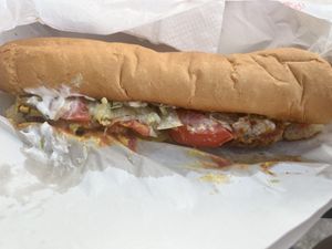 Hot sausage poboy   at 2 Phat Vegans in New Orleans