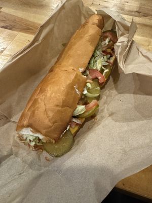 Hot sausage po’boy  at 2 Phat Vegans in New Orleans