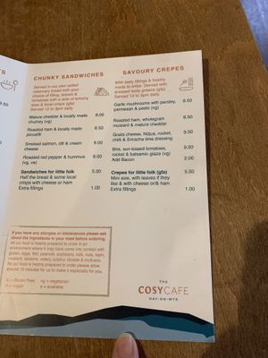Menu  at The Cosy Cafe in Hay-on-wye