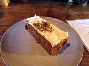 Vegan carrot cake at The Cosy Cafe in Hay-on-wye