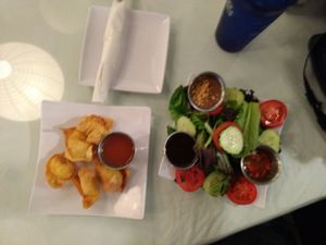 House salad and crab blossoms at Boba House in Greensboro