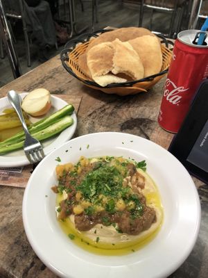 Hummus and fava beans... superb!! at Lina in East Jerusalem