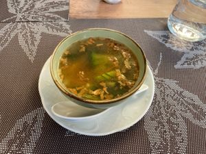 Vegetable Soup as a part of the daily menu  at Vinavegana in Vienna