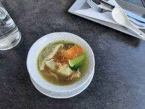 Dumpling soup at Vinavegana in Vienna