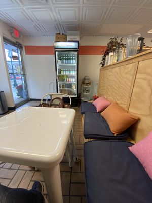 Seating area facing the door at Try it Raw in Birmingham