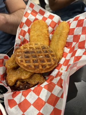 Waffle chicken sandwich   at Ro's Diner in Brooklyn