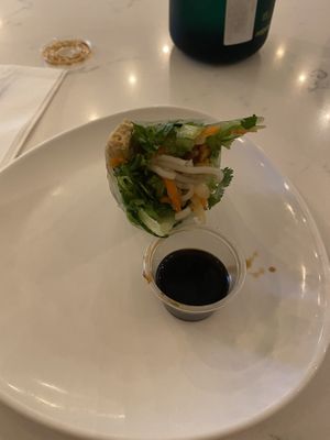 lemongrass tofu spring roll with soy sauce  at Bamboozle Cafe in Tampa