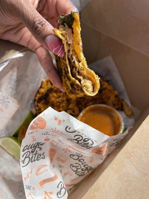 inside the Birria Cartel Tacos (made with jackfruit)  at Bougie Bites in Overland