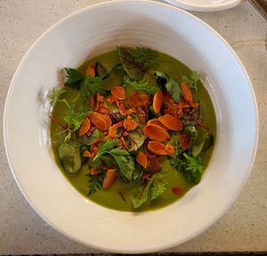 Cold asparagus soup (ask for it without cream, without roe) at Chaval in Portland