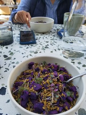 Ube pandan rice pudding at Twelvemonth in Burlingame