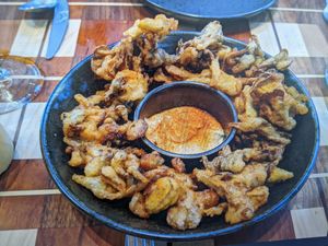 Battered and fried mushrooms at Twelvemonth in Burlingame