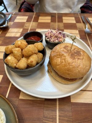 Chicken sandwich with tots  at Twelvemonth in Burlingame