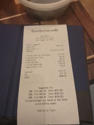 This is what it cost us.  at Twelvemonth in Burlingame